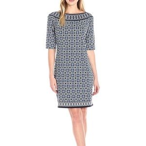 Lark & Ro Women's Half Sleeve Shift Dress - blue and white - size Medium